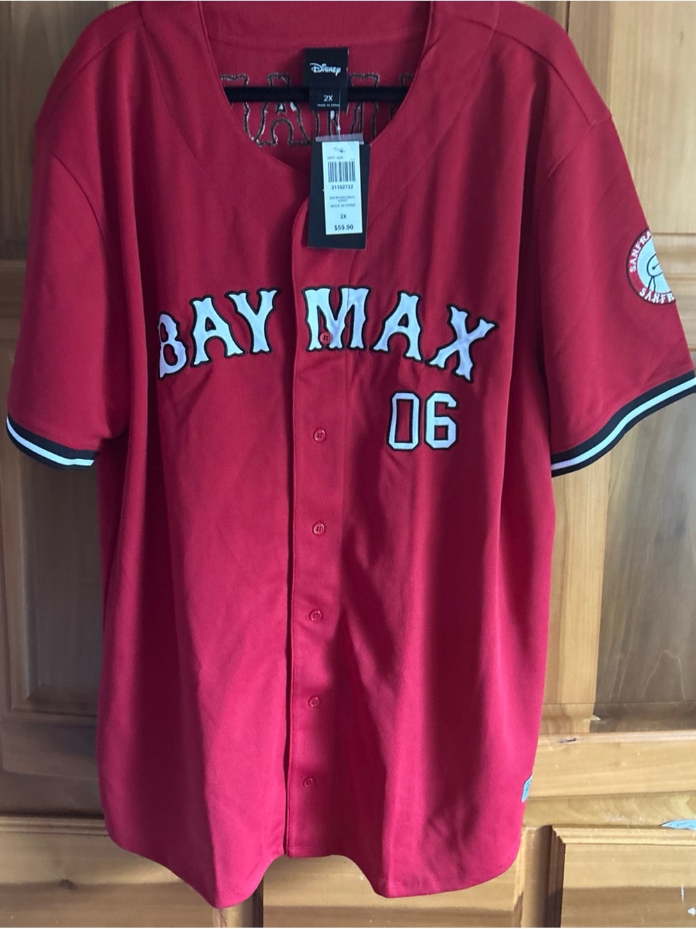 Disney Baymax Red Baseball Jersey with '06' Applique